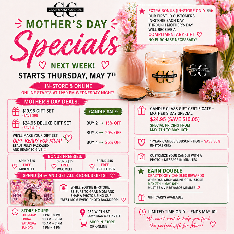 🎉 Mother’s Day Specials Begin Thursday, May 7th