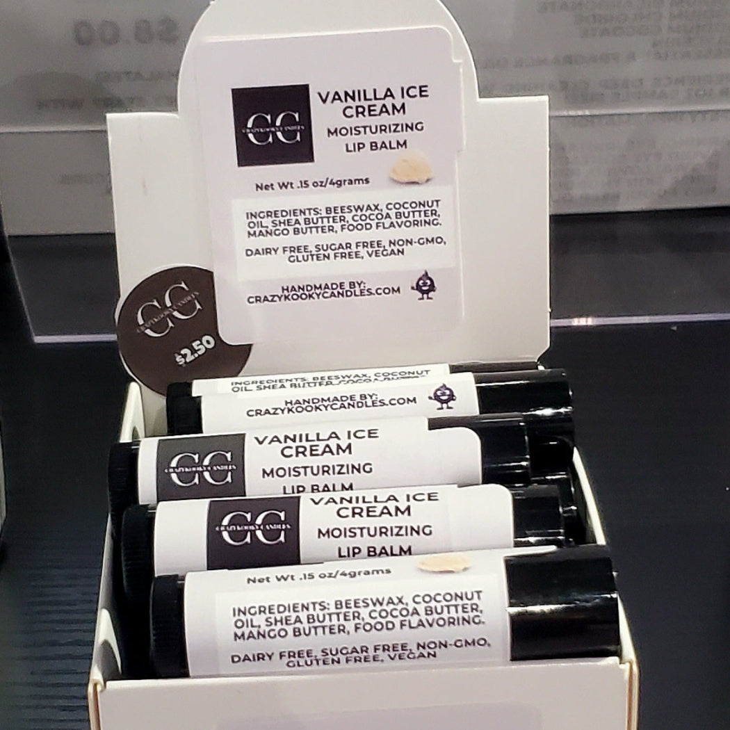 VANILLA ICE CREAM, Lip Balm, 0.15oz - CrazyKooky Candles LLC