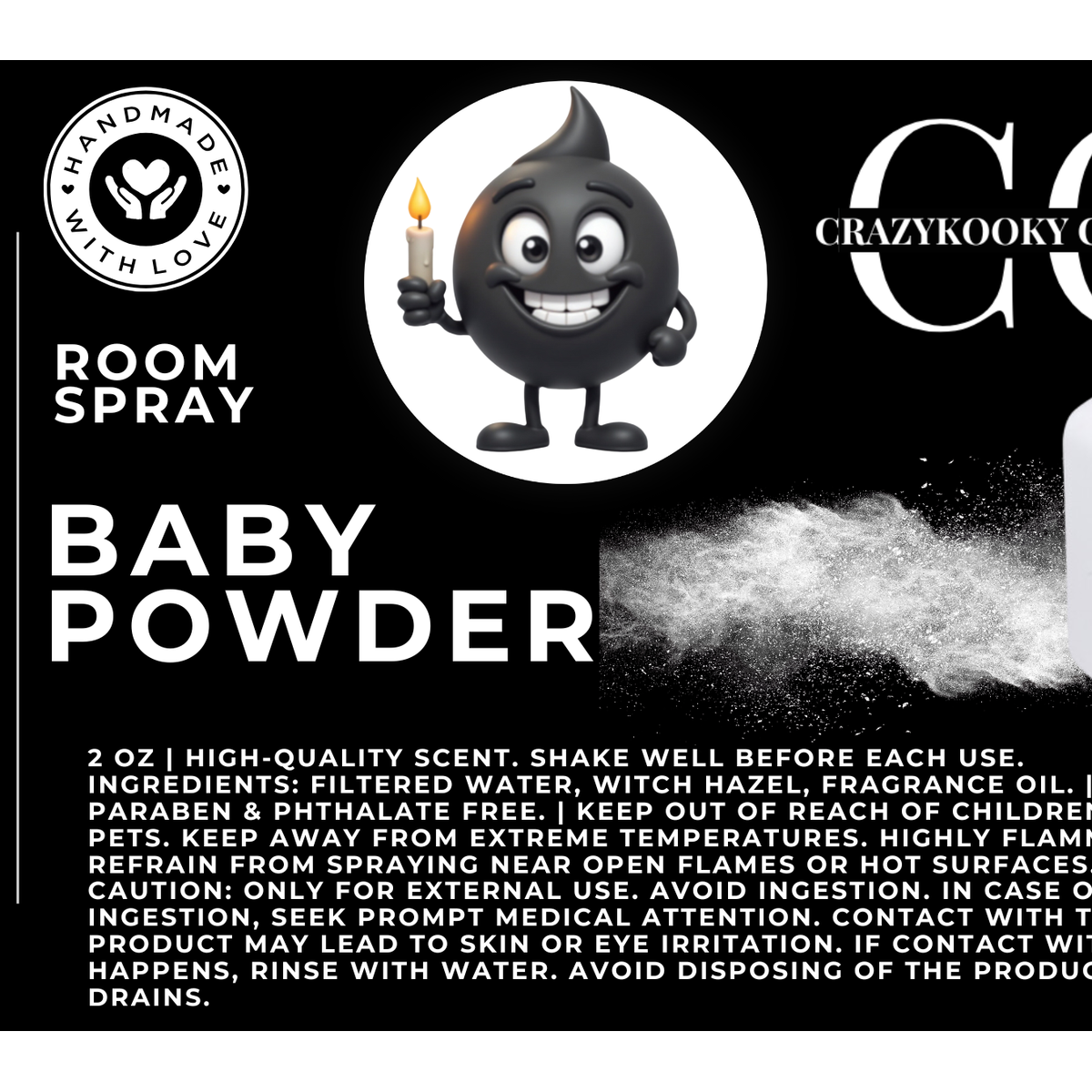BABY POWDER - Room Spray, 2oz - CrazyKooky Candles LLC