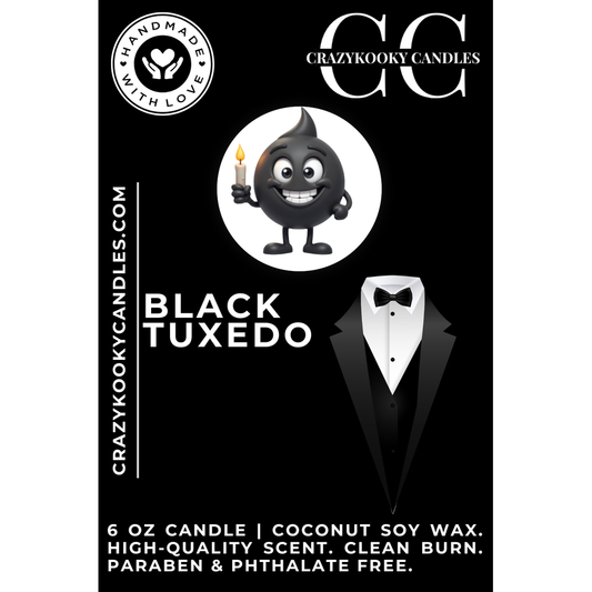 BLACK TUXEDO - Funny Candle, Scented Coconut Soy Candle, 6oz - CrazyKooky Candles LLC