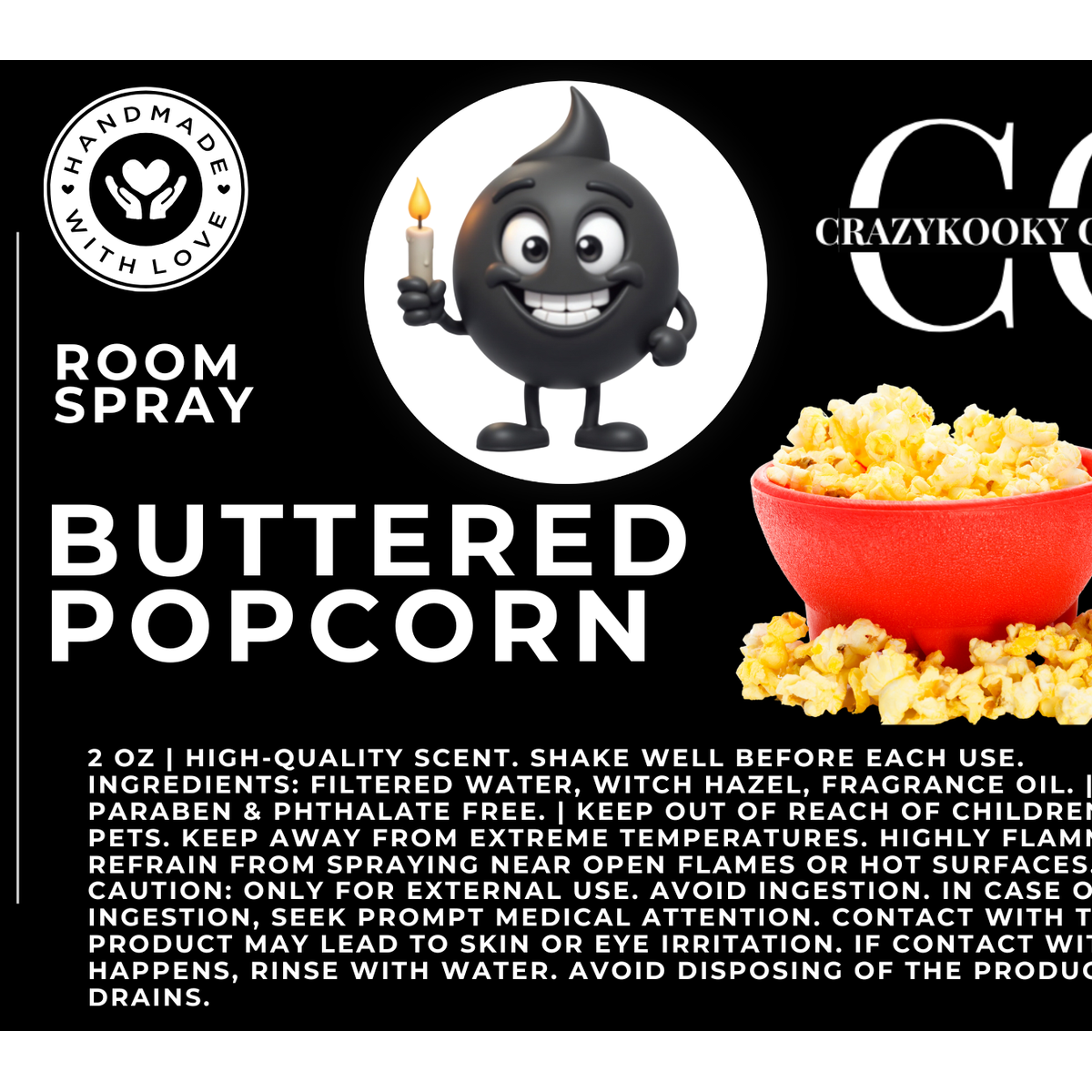 BUTTERED POPCORN - Room Spray, 2oz - CrazyKooky Candles LLC