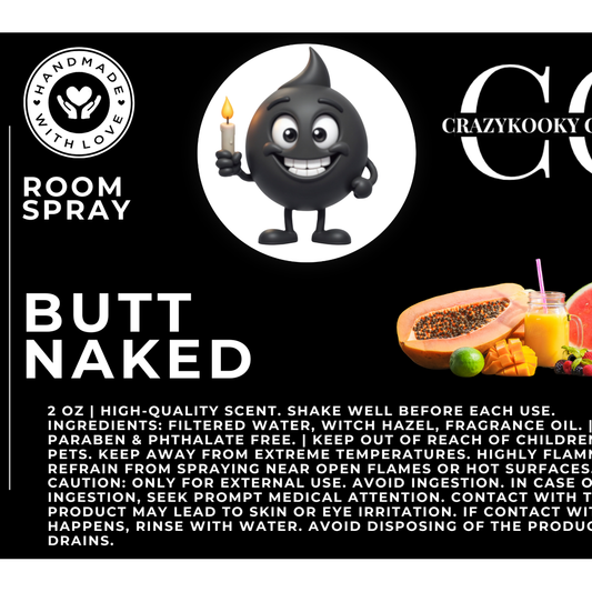 BUTT NAKED - Room Spray, 2oz - CrazyKooky Candles LLC