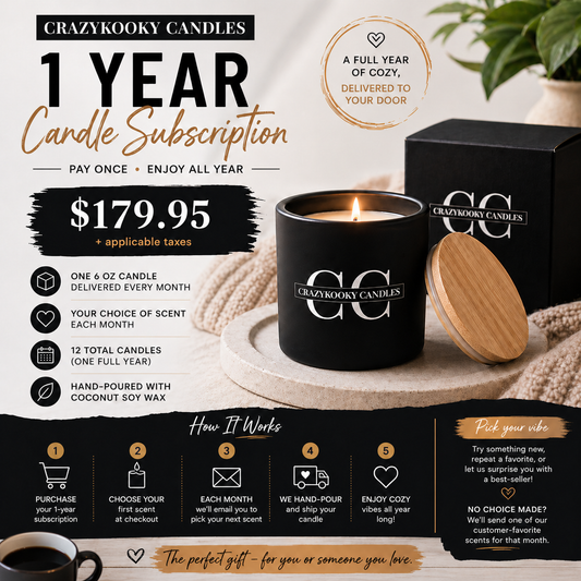 1 YEAR CANDLE SUBSCRIPTION - CrazyKooky Candles LLC