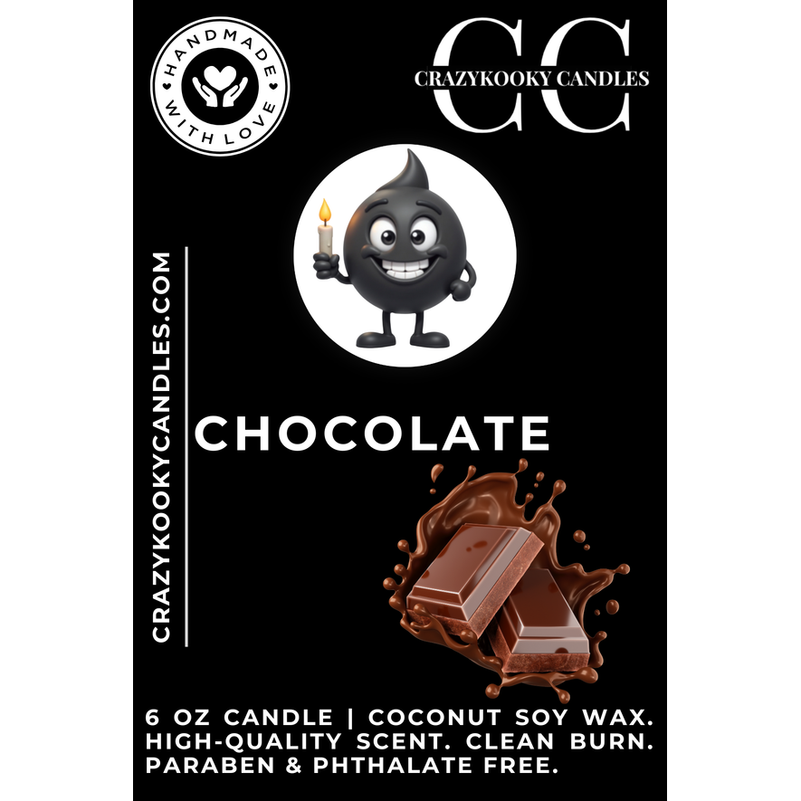 CHOCOLATE - Funny Candle, Scented Coconut Soy Candle, 6oz - CrazyKooky Candles LLC