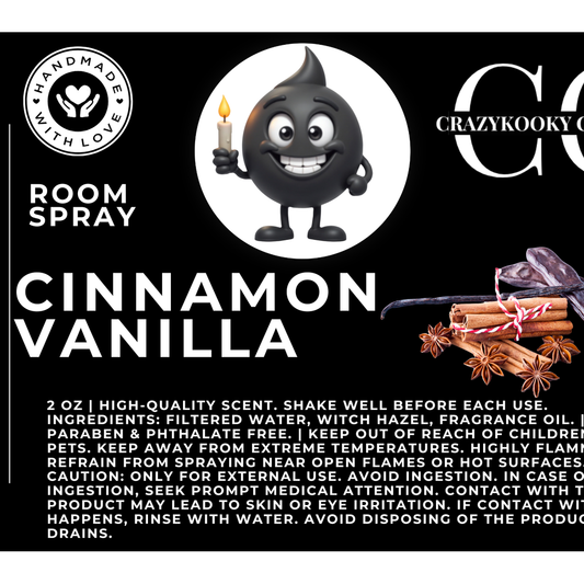 CINNAMON VANILLA - Room Spray, 2oz - CrazyKooky Candles LLC