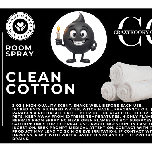 CLEAN COTTON - Room Spray, 2oz - CrazyKooky Candles LLC