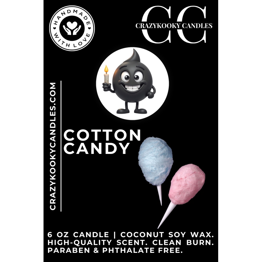 COTTON CANDY - Funny Candle, Scented Coconut Soy Candle, 6oz - CrazyKooky Candles LLC