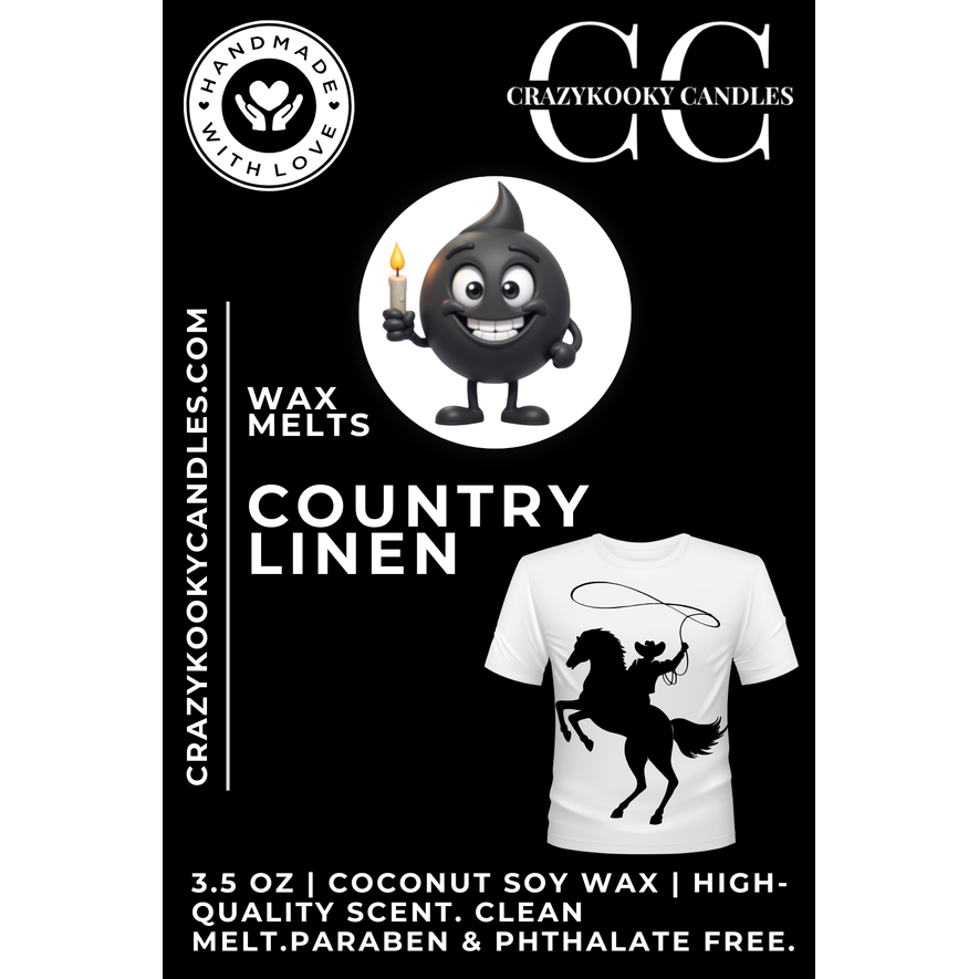 COUNTRY LINEN - Wax Melts, Scented Coconut Soy, 3.5oz - CrazyKooky Candles LLC