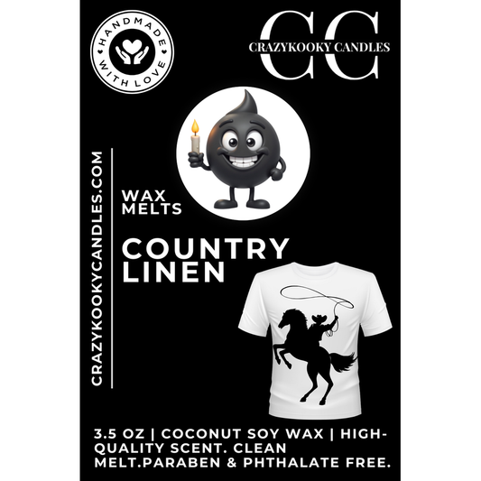 COUNTRY LINEN - Wax Melts, Scented Coconut Soy, 3.5oz - CrazyKooky Candles LLC