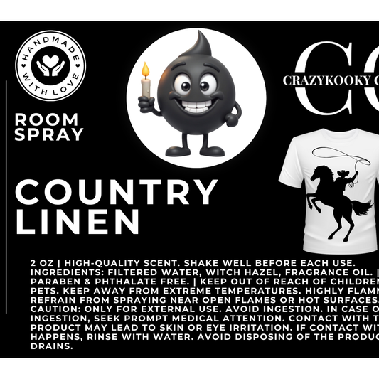 COUNTRY LINEN - Room Spray, 2oz - CrazyKooky Candles LLC