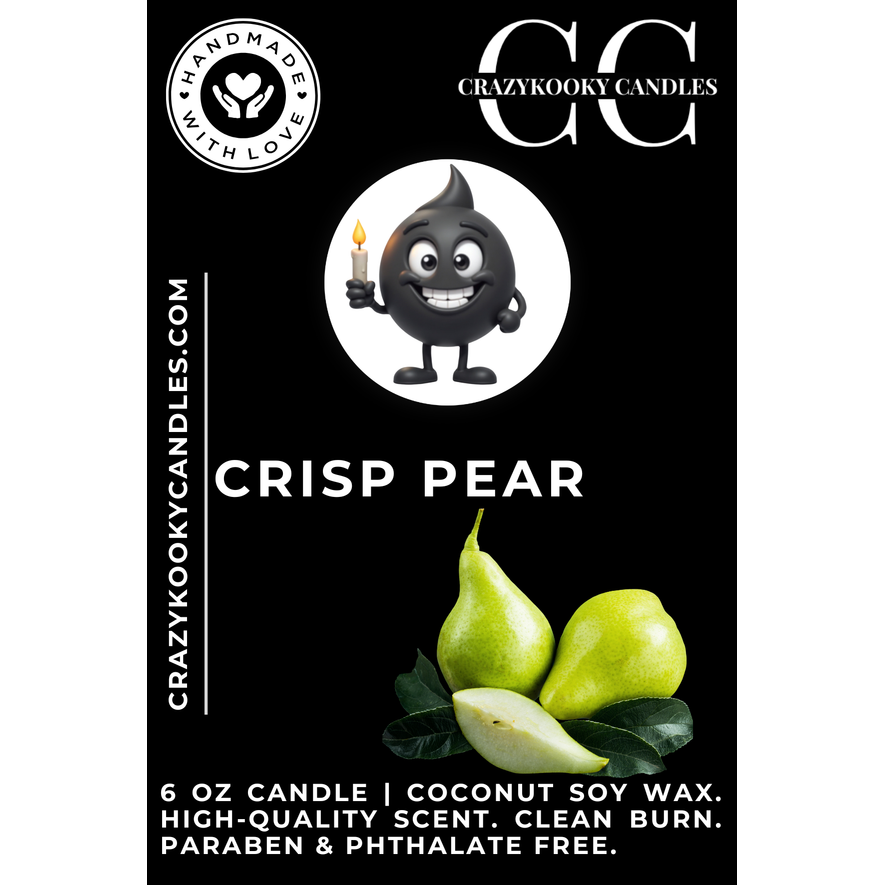 CRISP PEAR - Funny Candle, Scented Coconut Soy Candle, 6oz - CrazyKooky Candles LLC