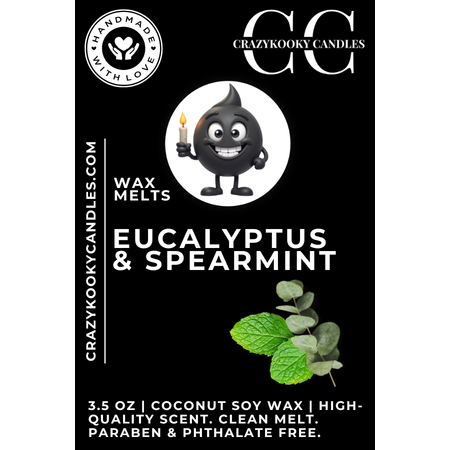 EUCALYPTUS & SPEARMINT - Wax Melts, Scented Coconut Soy, 3.5oz - CrazyKooky Candles LLC