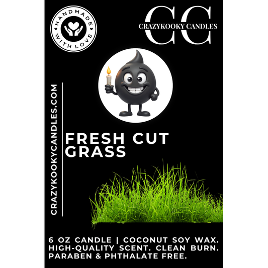 FRESH CUT GRASS - Funny Candle, Scented Coconut Soy Candle, 6oz - CrazyKooky Candles LLC