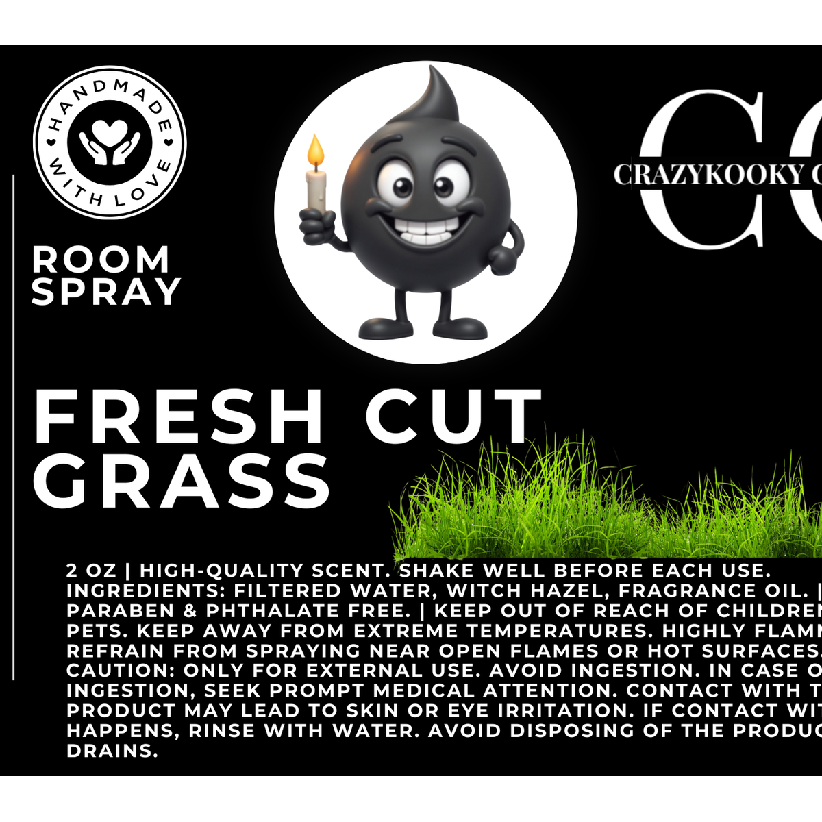 FRESH CUT GRASS - Room Spray, 2oz - CrazyKooky Candles LLC