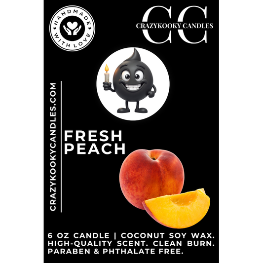 FRESH PEACH - Funny Candle, Scented Coconut Soy Candle, 6oz - CrazyKooky Candles LLC