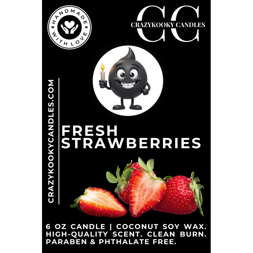 FRESH STRAWBERRIES - Funny Candle, Scented Coconut Soy Candle, 6oz - CrazyKooky Candles LLC