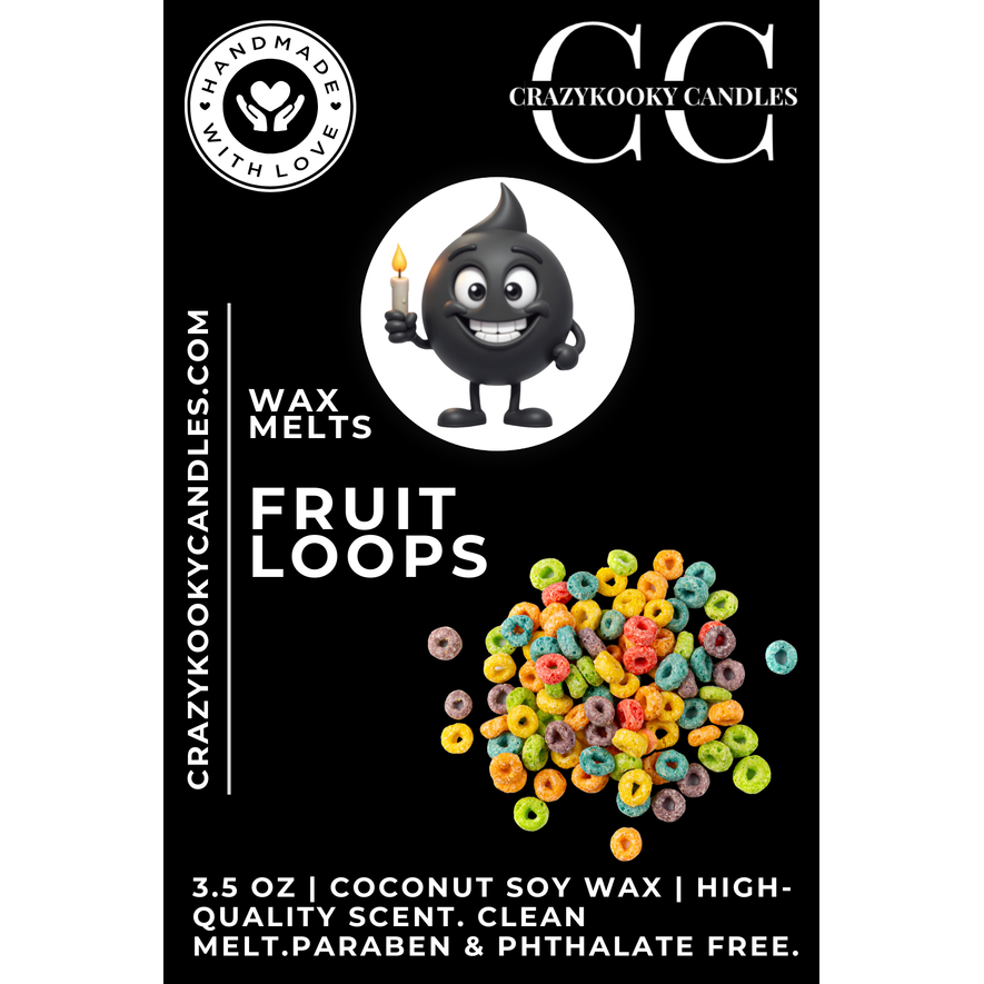 FRUIT LOOPS - Wax Melts, Scented Coconut Soy, 3.5oz - CrazyKooky Candles LLC
