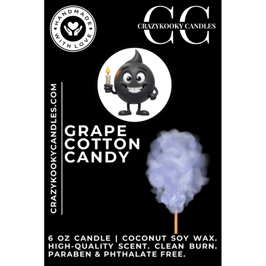 GRAPE COTTON CANDY - Funny Candle, Scented Coconut Soy Candle, 6oz - CrazyKooky Candles LLC