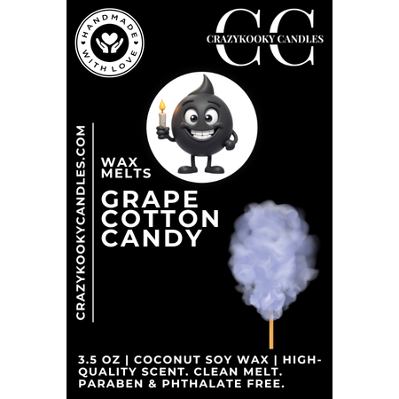 GRAPE COTTON CANDY - Wax Melts, Scented Coconut Soy, 3.5oz - CrazyKooky Candles LLC