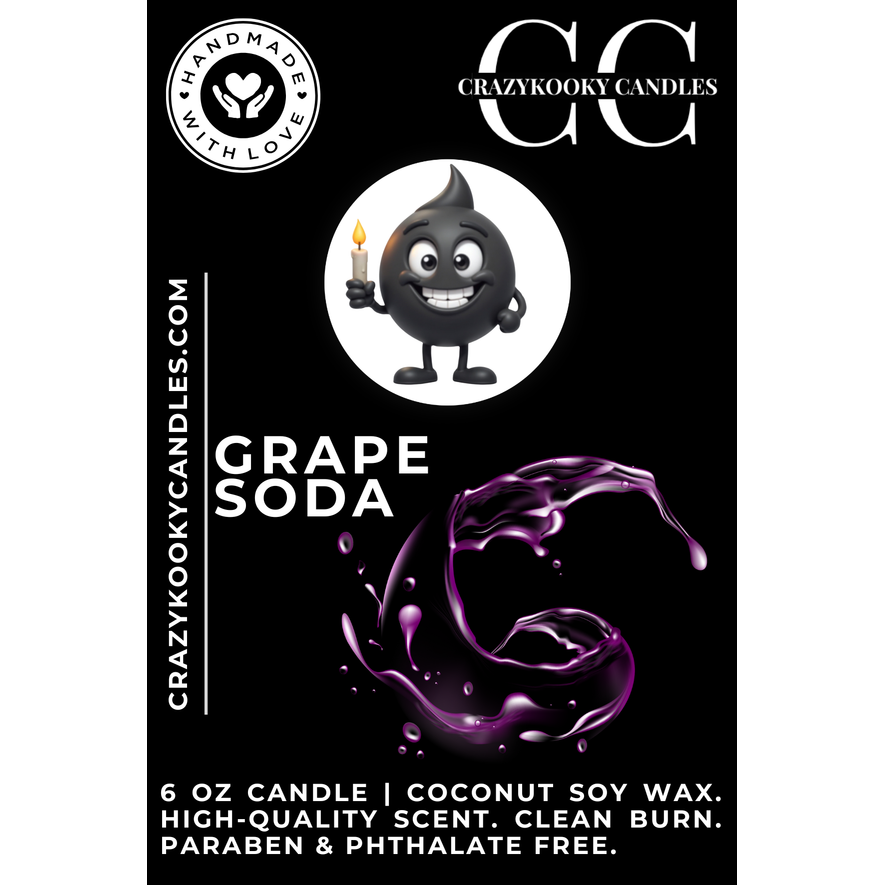 GRAPE SODA - Funny Candle, Scented Coconut Soy Candle, 6oz - CrazyKooky Candles LLC