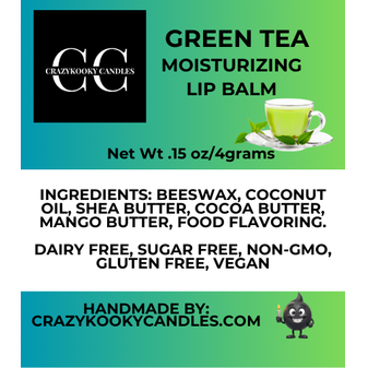 GREEN TEA, Lip Balm, 0.15oz - CrazyKooky Candles LLC