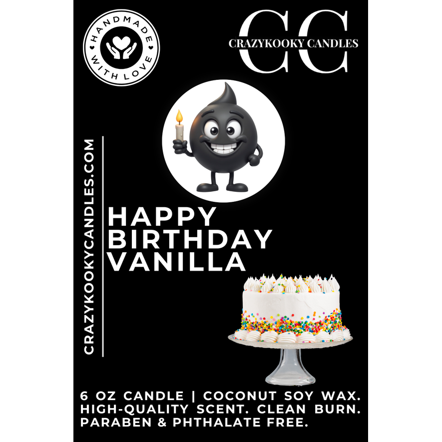 HAPPY BIRTHDAY VANILLA - Funny Candle, Scented Coconut Soy Candle, 6oz - CrazyKooky Candles LLC