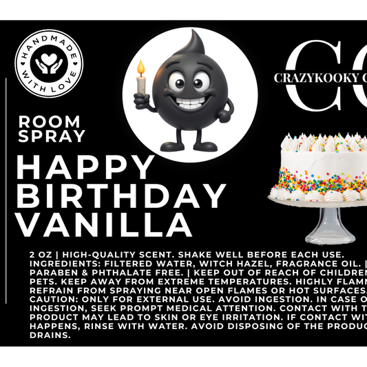 HAPPY BIRTHDAY VANILLA - Room Spray, 2oz - CrazyKooky Candles LLC