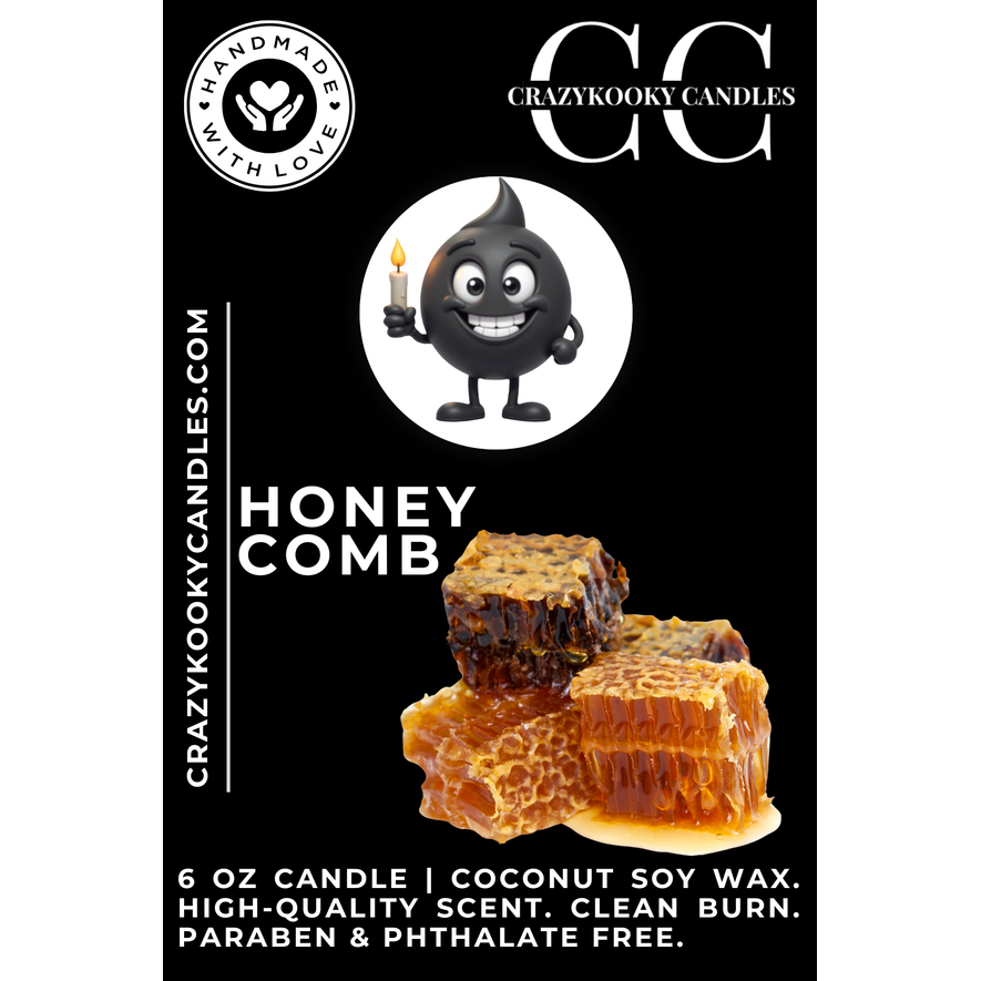 HONEY COMB - Funny Candle, Scented Coconut Soy Candle, 6oz - CrazyKooky Candles LLC