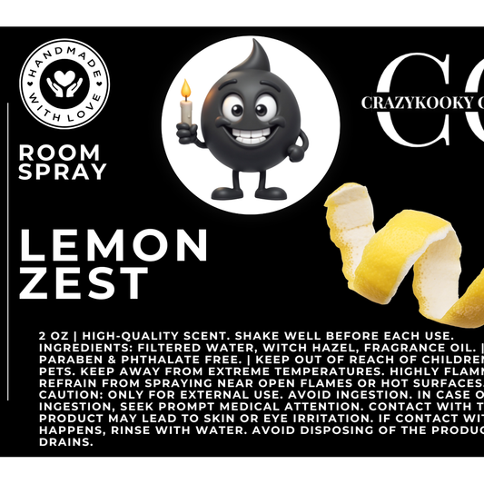 LEMON ZEST - Room Spray, 2oz - CrazyKooky Candles LLC