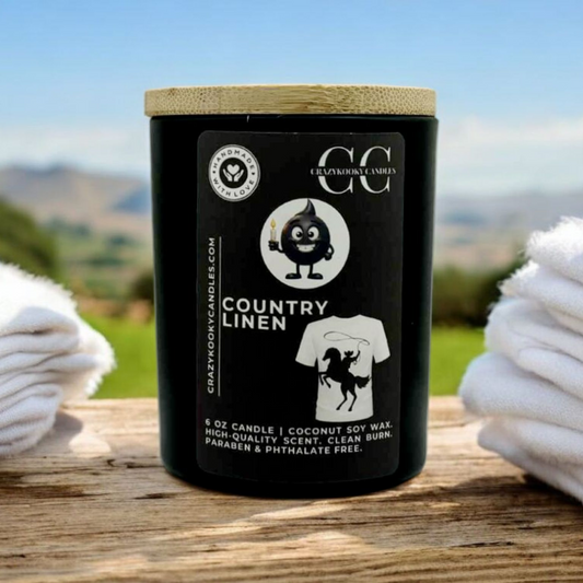COUNTRY LINEN - Funny Candle, Scented Coconut Soy Candle, 6oz - CrazyKooky Candles LLC