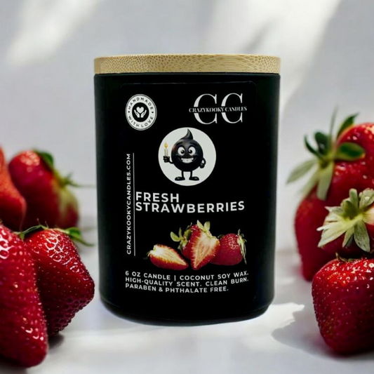 FRESH STRAWBERRIES - Funny Candle, Scented Coconut Soy Candle, 6oz - CrazyKooky Candles LLC
