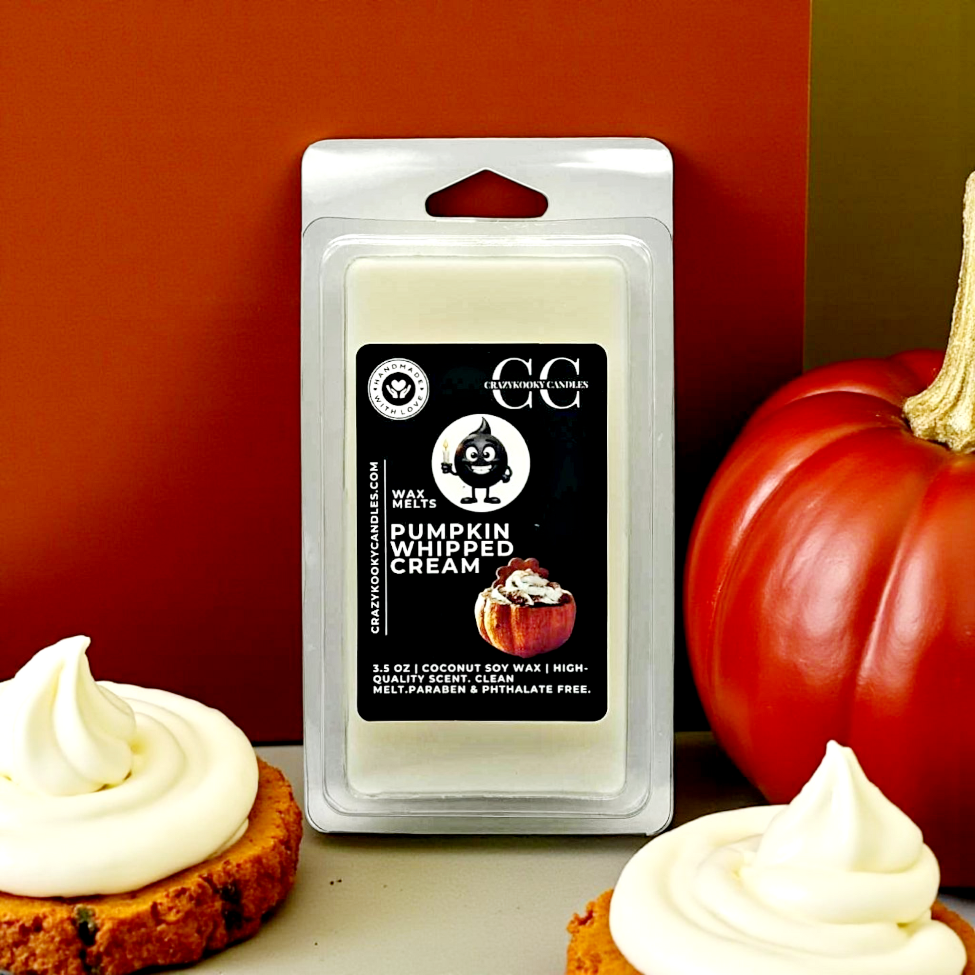 PUMPKIN WHIPPED CREAM - Wax Melts, Scented Coconut Soy, 3.5oz - CrazyKooky Candles LLC