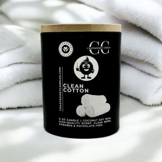 CLEAN COTTON - Funny Candle, Scented Coconut Soy Candle, 6oz - CrazyKooky Candles LLC