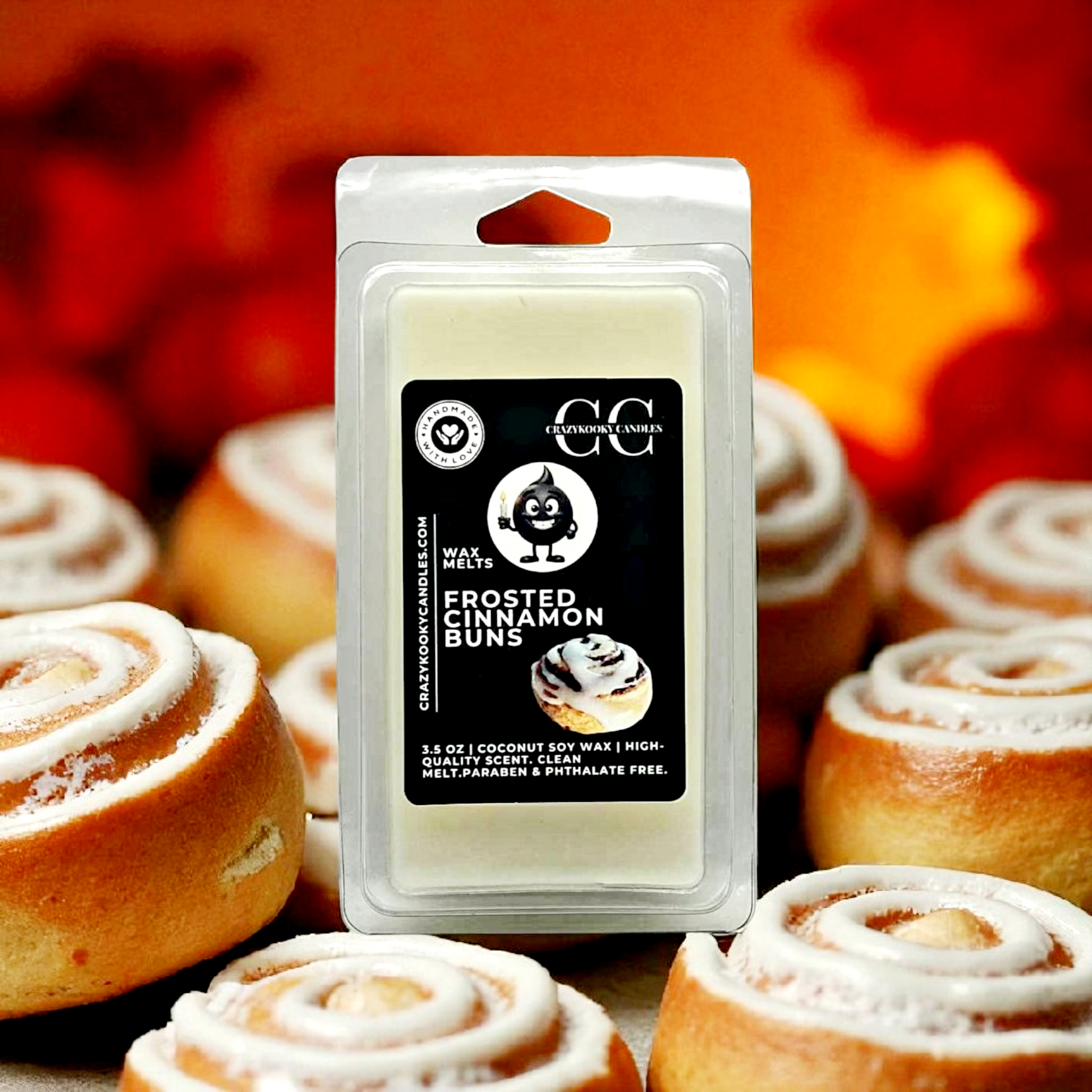 FROSTED CINNAMON BUNS - Wax Melts, Scented Coconut Soy, 3.5oz - CrazyKooky Candles LLC