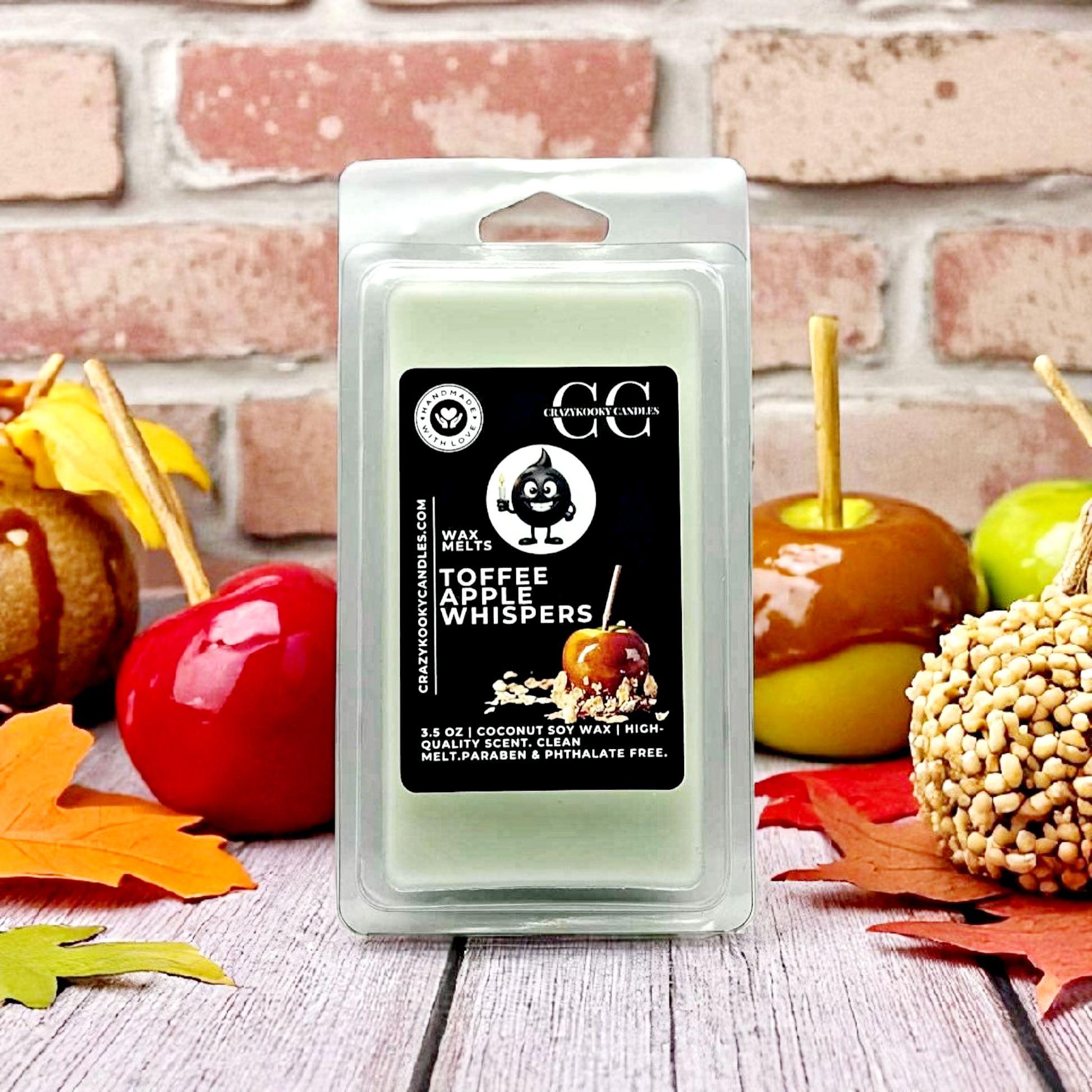 TOFFEE APPLE WHISPERS - Wax Melts, Scented Coconut Soy, 3.5oz - CrazyKooky Candles LLC