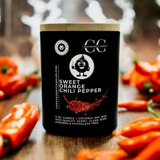 SWEET ORANGE CHILI PEPPER - Funny Candle, Scented Coconut Soy Candle, 6oz - CrazyKooky Candles LLC