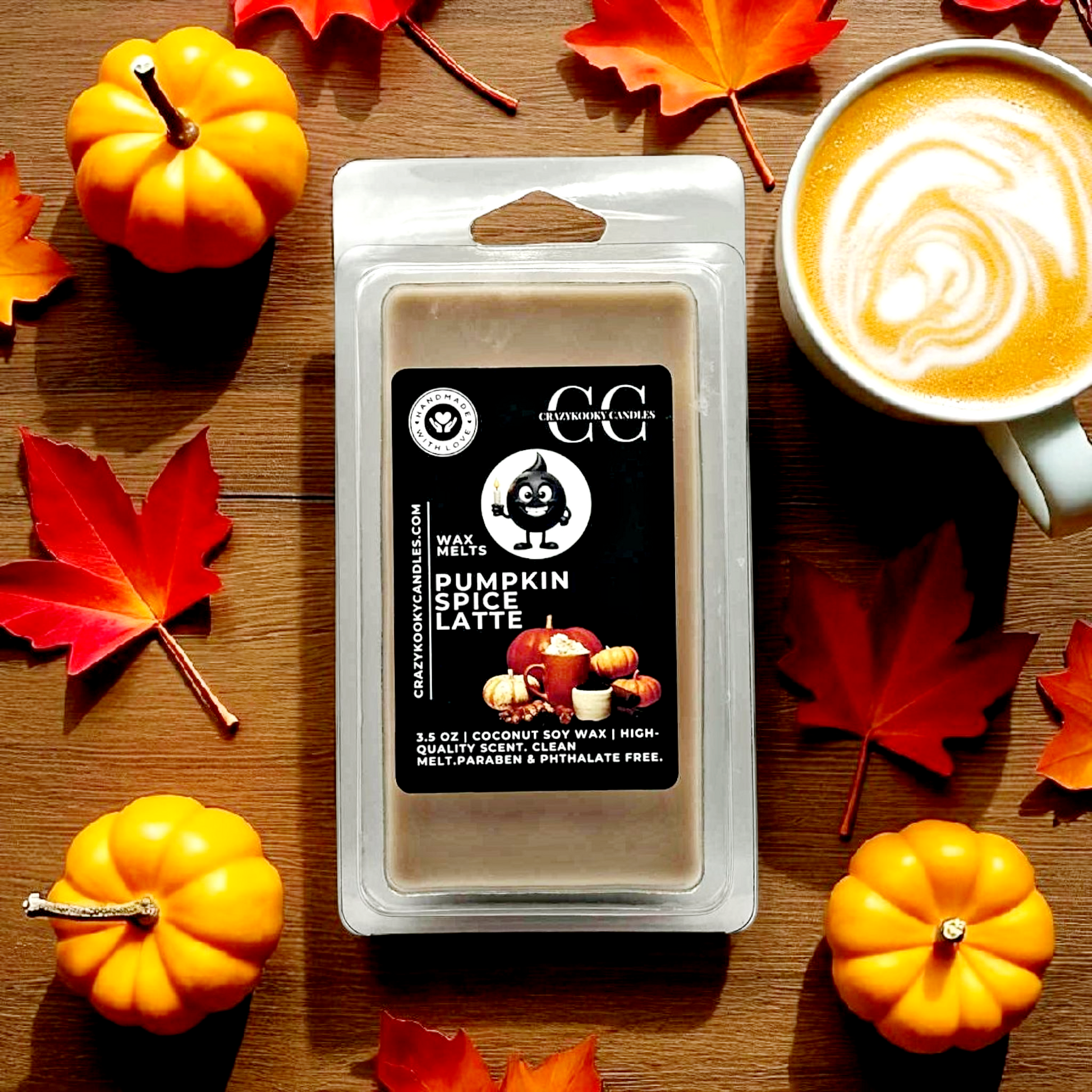 PUMPKIN SPICE LATTE - Wax Melts, Scented Coconut Soy, 3.5oz - CrazyKooky Candles LLC
