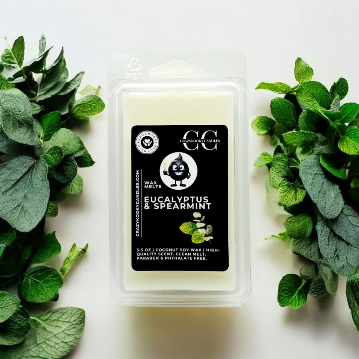 EUCALYPTUS & SPEARMINT - Wax Melts, Scented Coconut Soy, 3.5oz - CrazyKooky Candles LLC