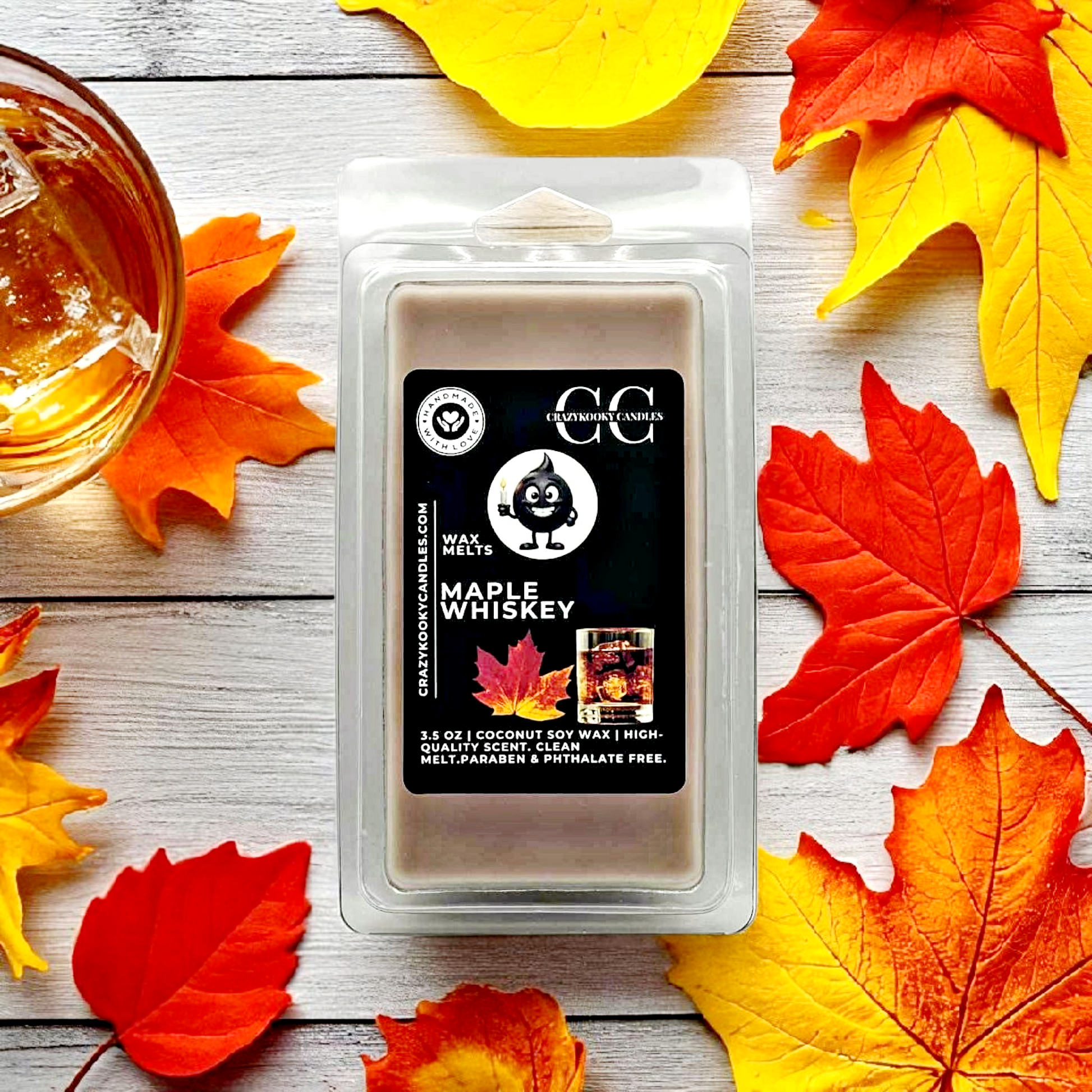 MAPLE WHISKEY - Wax Melts, Scented Coconut Soy, 3.5oz - CrazyKooky Candles LLC