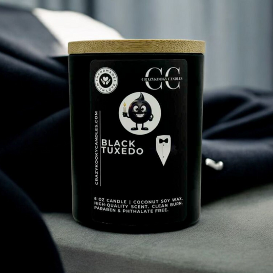 BLACK TUXEDO - Funny Candle, Scented Coconut Soy Candle, 6oz - CrazyKooky Candles LLC