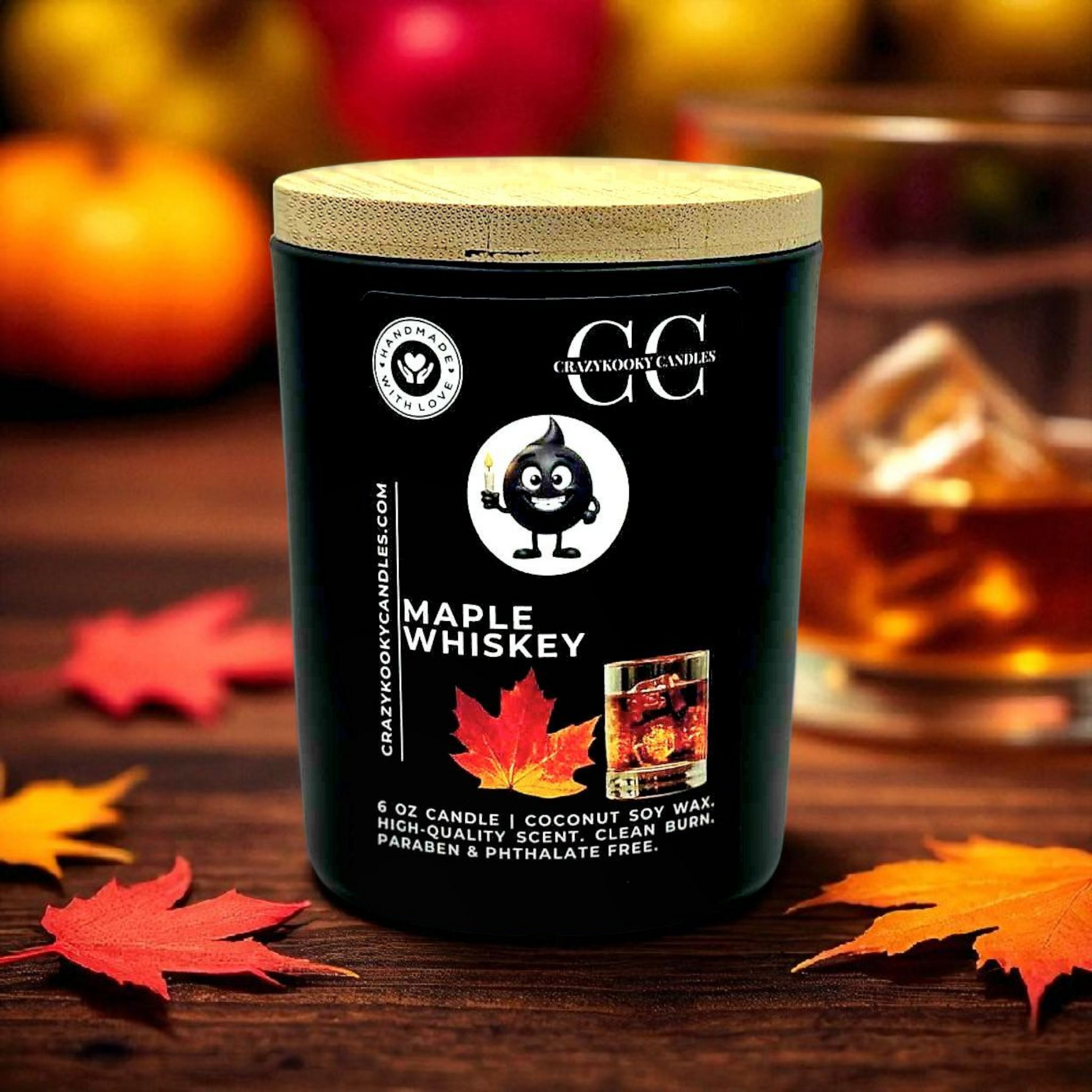 MAPLE WHISKEY - Funny Candle, Scented Coconut Soy Candle, 6oz - CrazyKooky Candles LLC