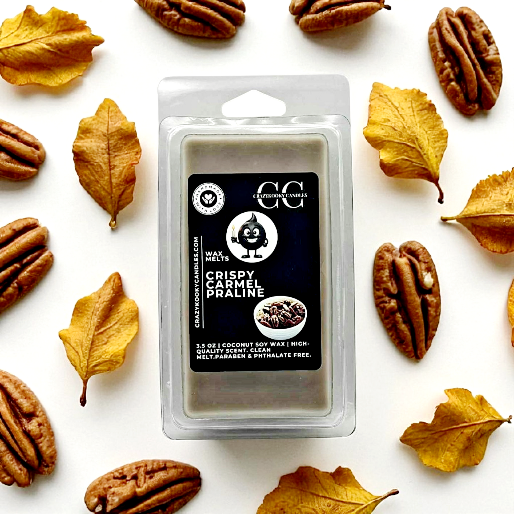 CRIPSY CARMEL PRALINE - Wax Melts, Scented Coconut Soy, 3.5oz - CrazyKooky Candles LLC