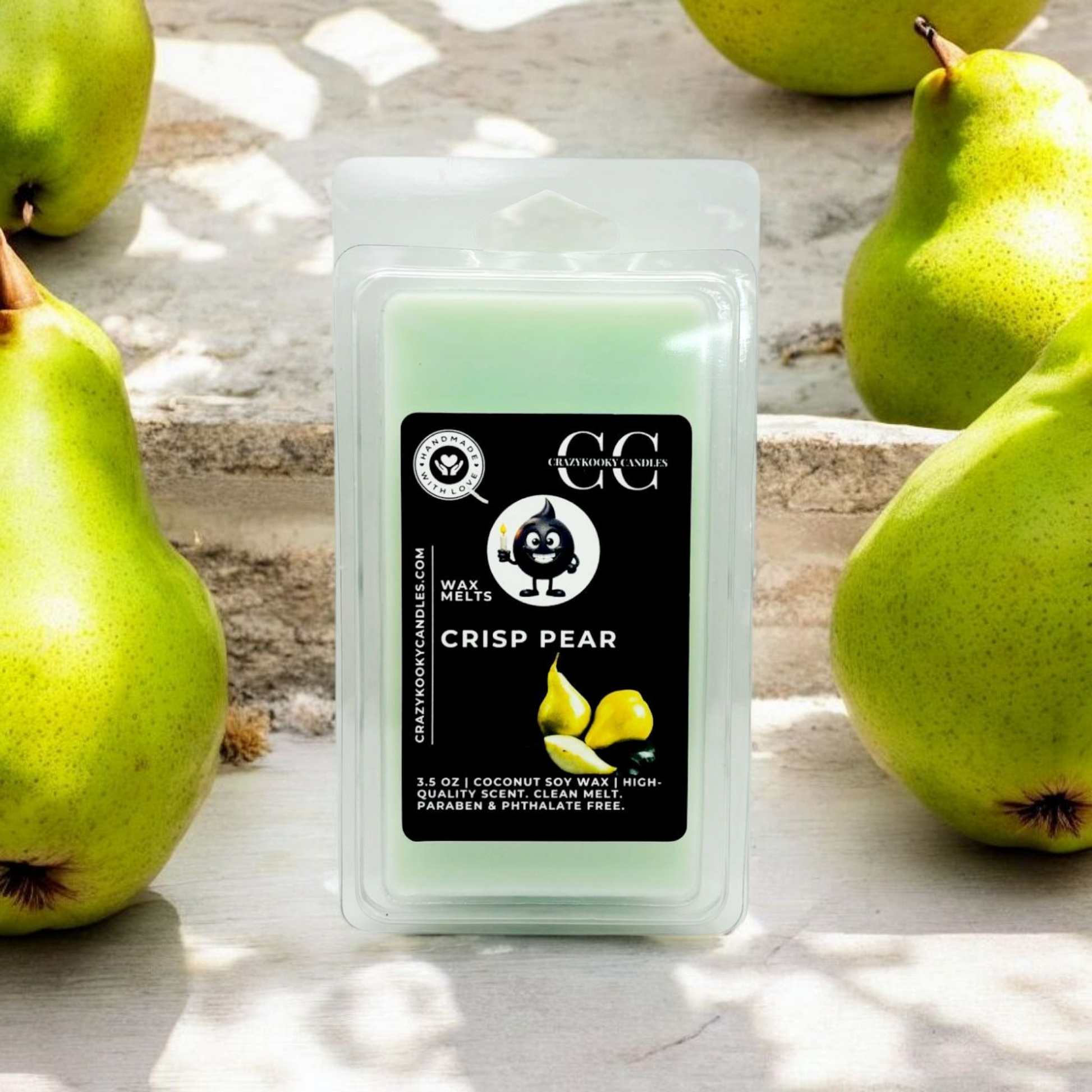 CRISP PEAR - Wax Melts, Scented Coconut Soy, 3.5oz - CrazyKooky Candles LLC