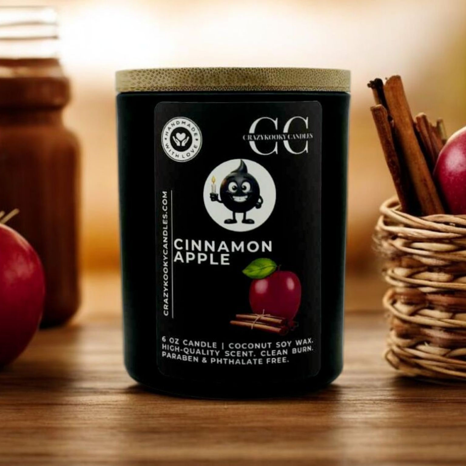 CINNAMON APPLE - Funny Candle, Scented Coconut Soy Candle, 6oz - CrazyKooky Candles LLC