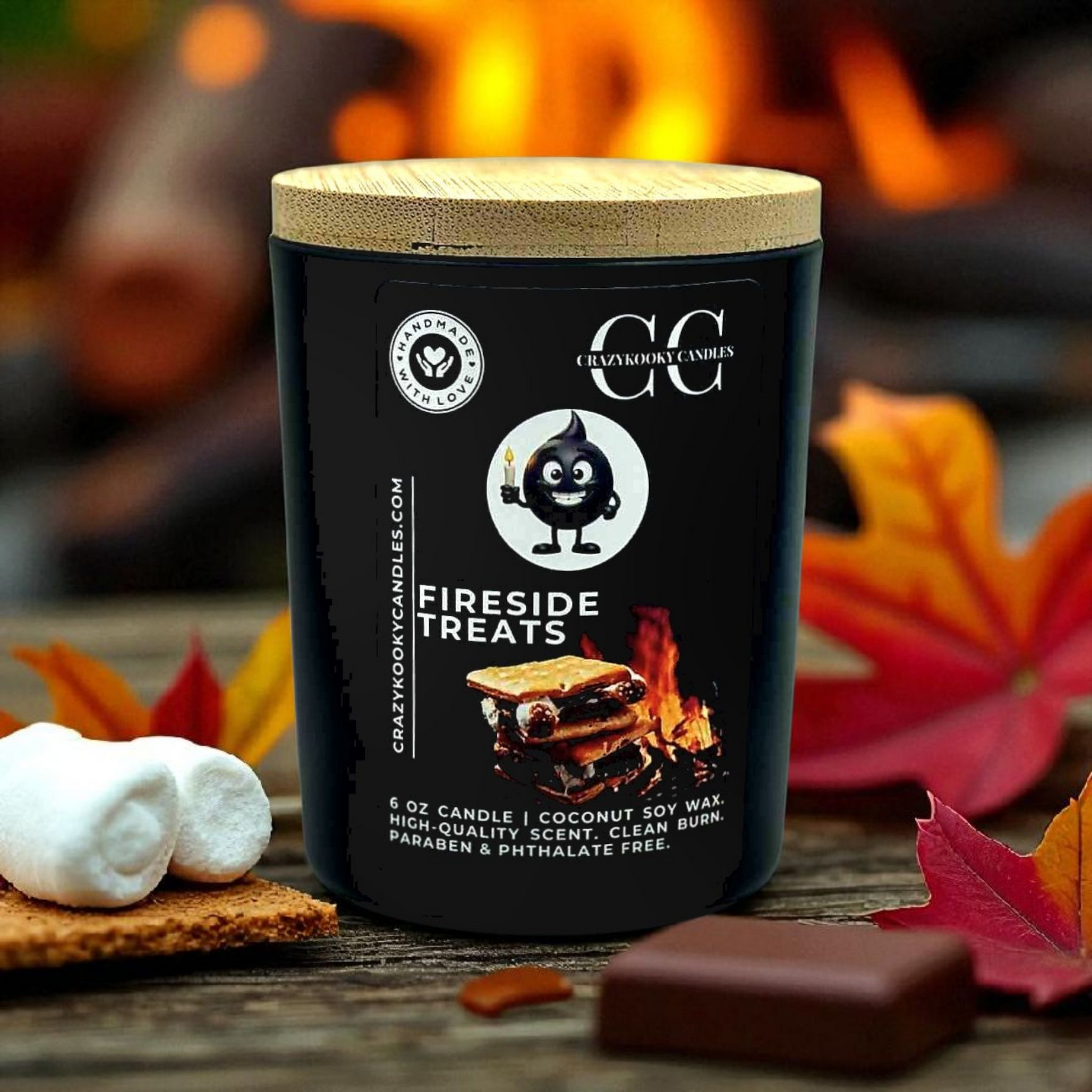 FIRESIDE TREATES - Funny Candle, Scented Coconut Soy Candle, 6oz - CrazyKooky Candles LLC