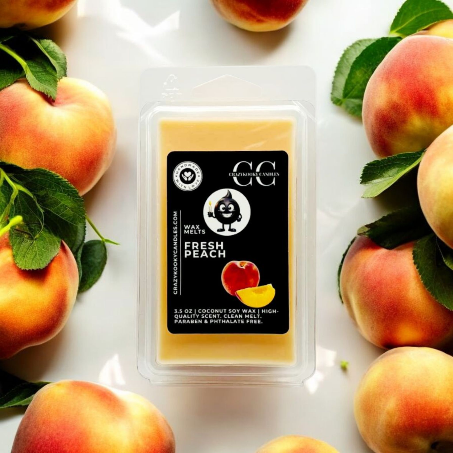 FRESH PEACH - Wax Melts, Scented Coconut Soy, 3.5oz - CrazyKooky Candles LLC