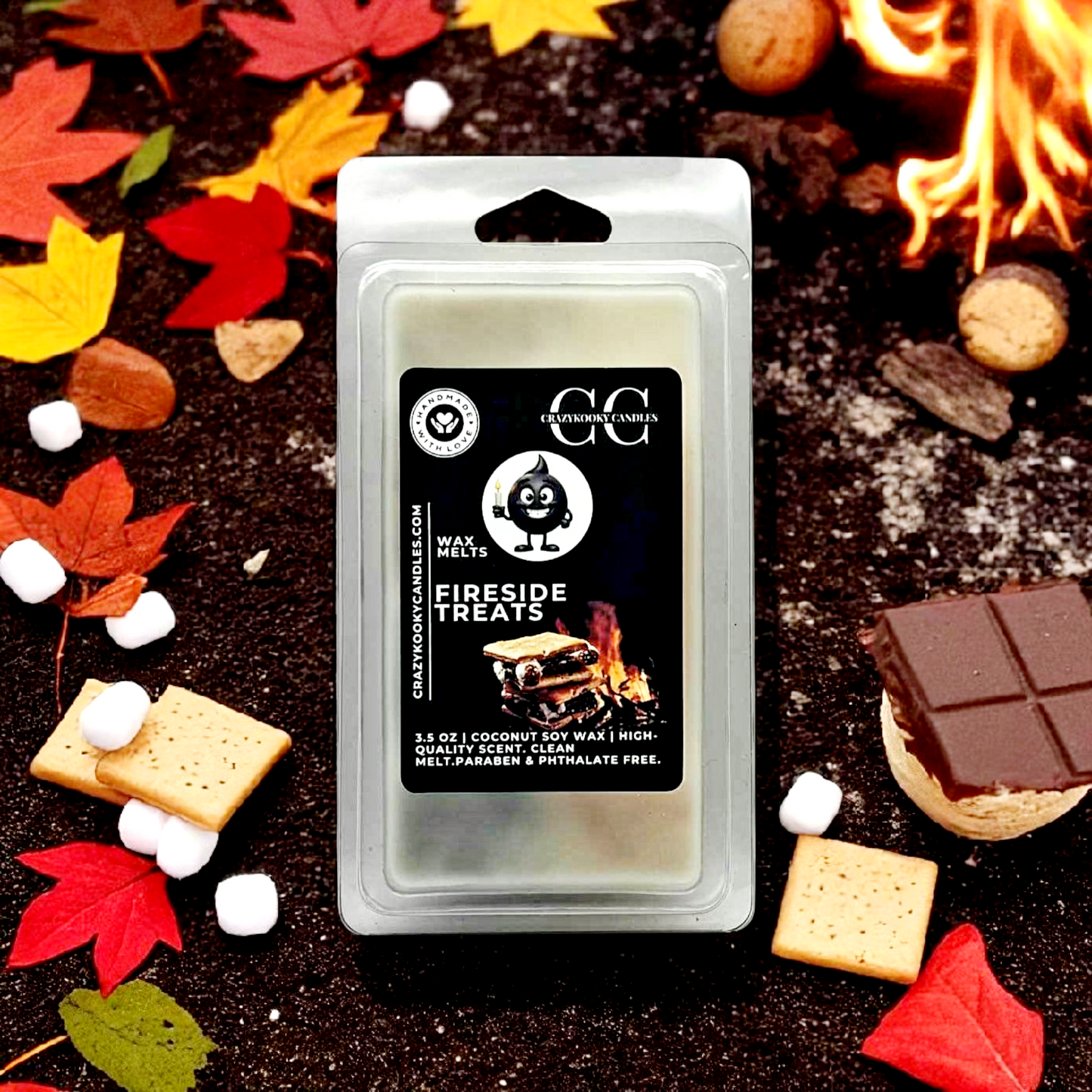 FIRESIDE TREATS - Wax Melts, Scented Coconut Soy, 3.5oz - CrazyKooky Candles LLC