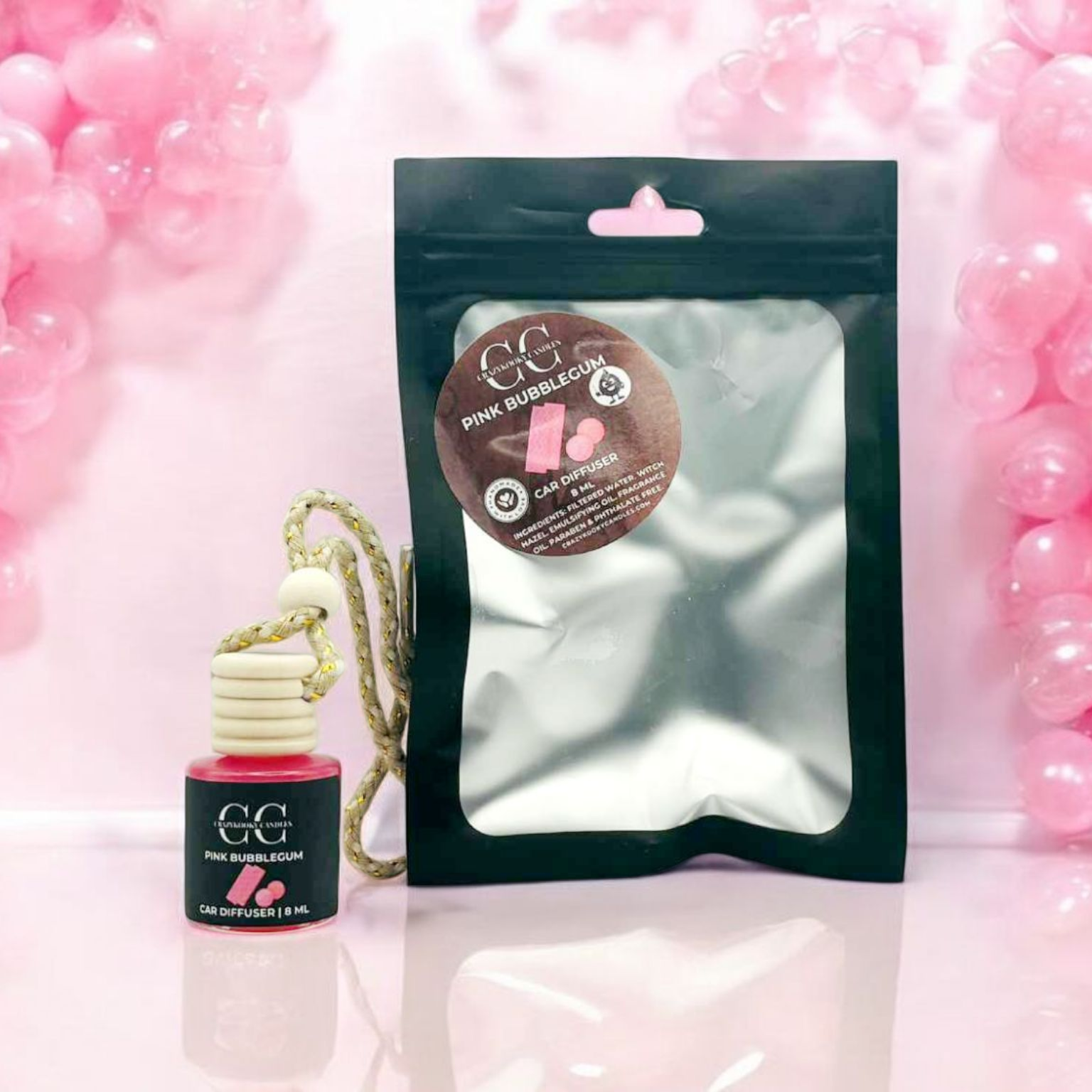 PINK BUBBLEGUM - Car Diffuser, 8ml - CrazyKooky Candles LLC