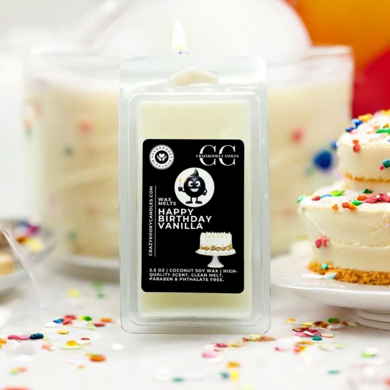 HAPPY BIRTHDAY VANILLA - Wax Melts, Scented Coconut Soy, 3.5oz - CrazyKooky Candles LLC
