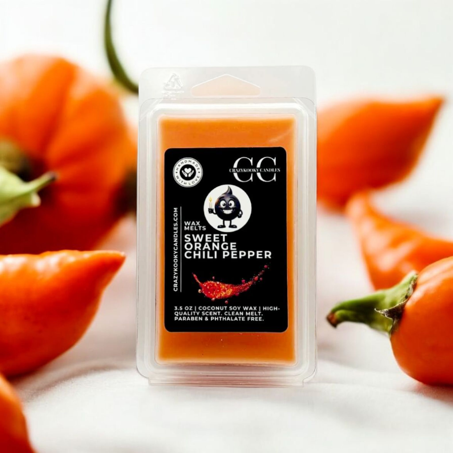 SWEET ORANGE CHILI PEPPER - Wax Melts, Scented Coconut Soy, 3.5oz - CrazyKooky Candles LLC